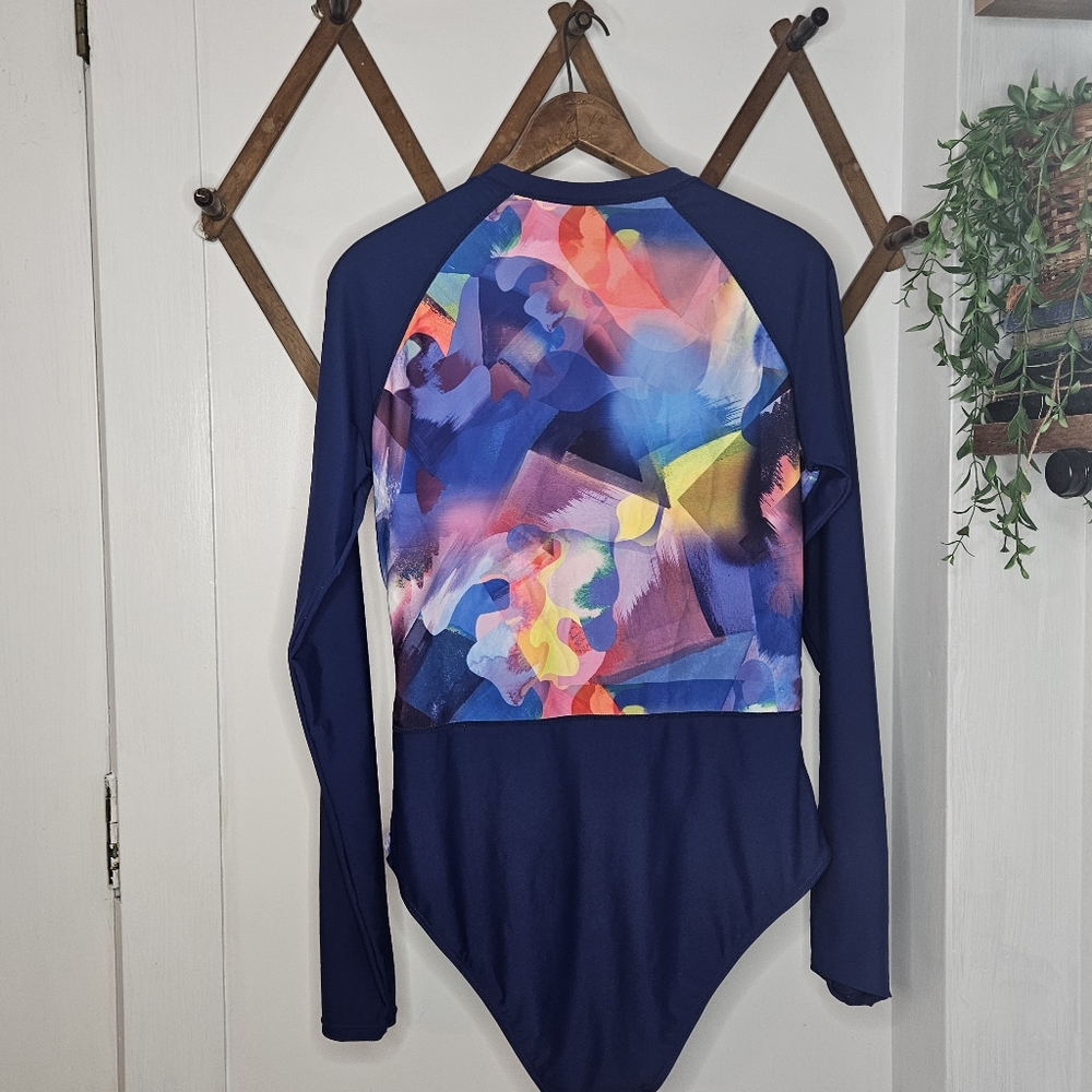 Axesea Siren Blue Long Sleeve One Piece Swimsuit  14 with Front Zipper UPF 50+‎ - Picture 3 of 13